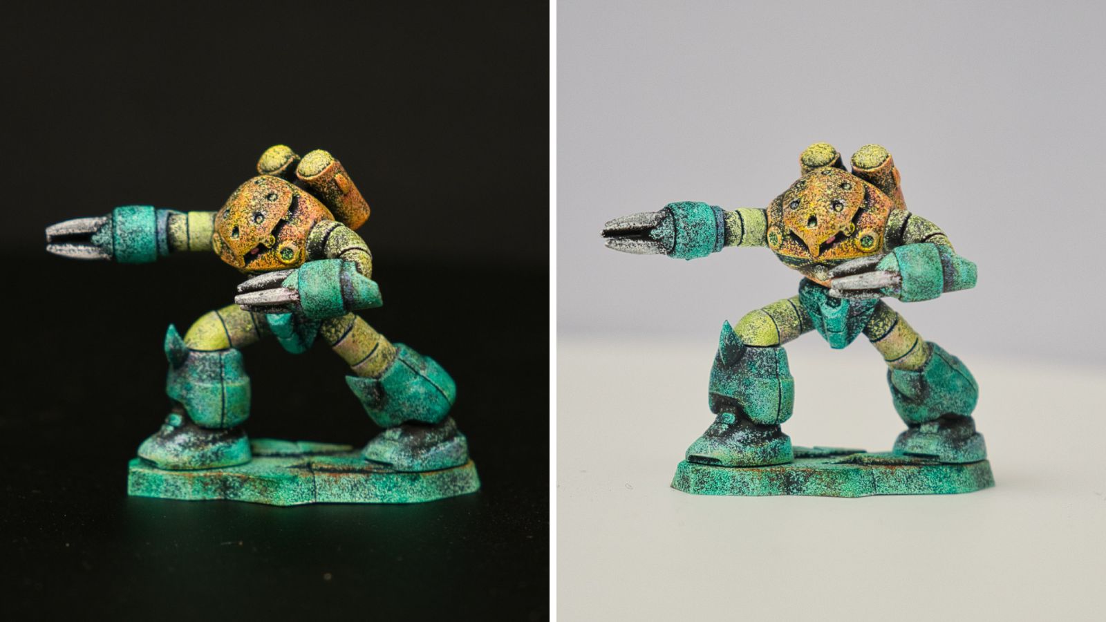 チョコサプズゴック熱帯仕様、スポンジ塗装×筆塗り。正面写真【2枚】