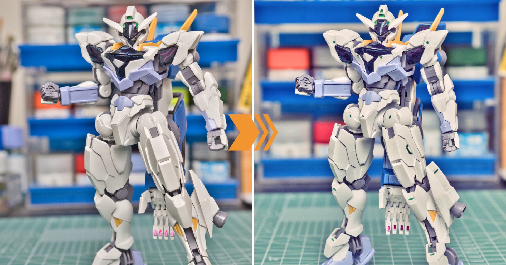 HGガンダム・ルブリス・ジウ。3Dメタリックシール貼り付けによるビフォアアフター写真